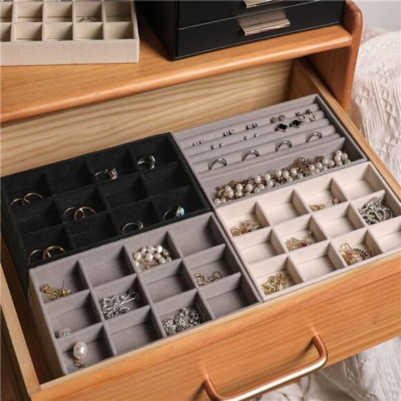Jewelry Organizer Tray,Stackable Velvet Jewelry Trays,Drawer Inserts Earring - Picture 7 of 8